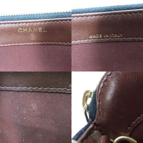 Chanel Shoulder Bag Marine Cotton Leather Navy Gold Hardware Crossbody Pochette - Picture 8 of 9